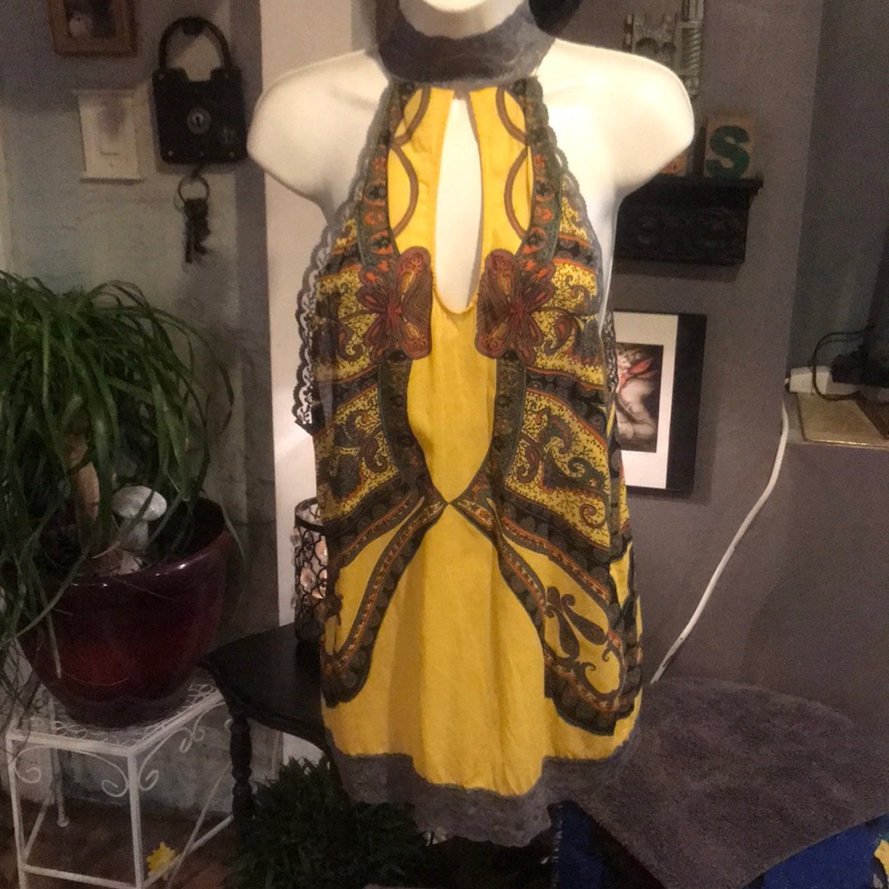 Free People grey and yellow paisley sleeveless top - Picture 1 of 8